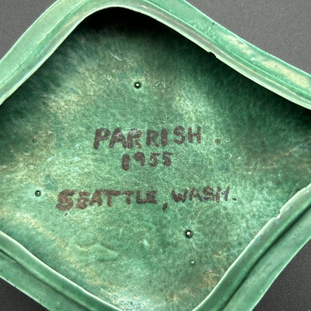 Vintage 1955 Studio Art Pottery Set Ceramic Green Glazed Box + 2 Side Dishes - Picture 4 of 14